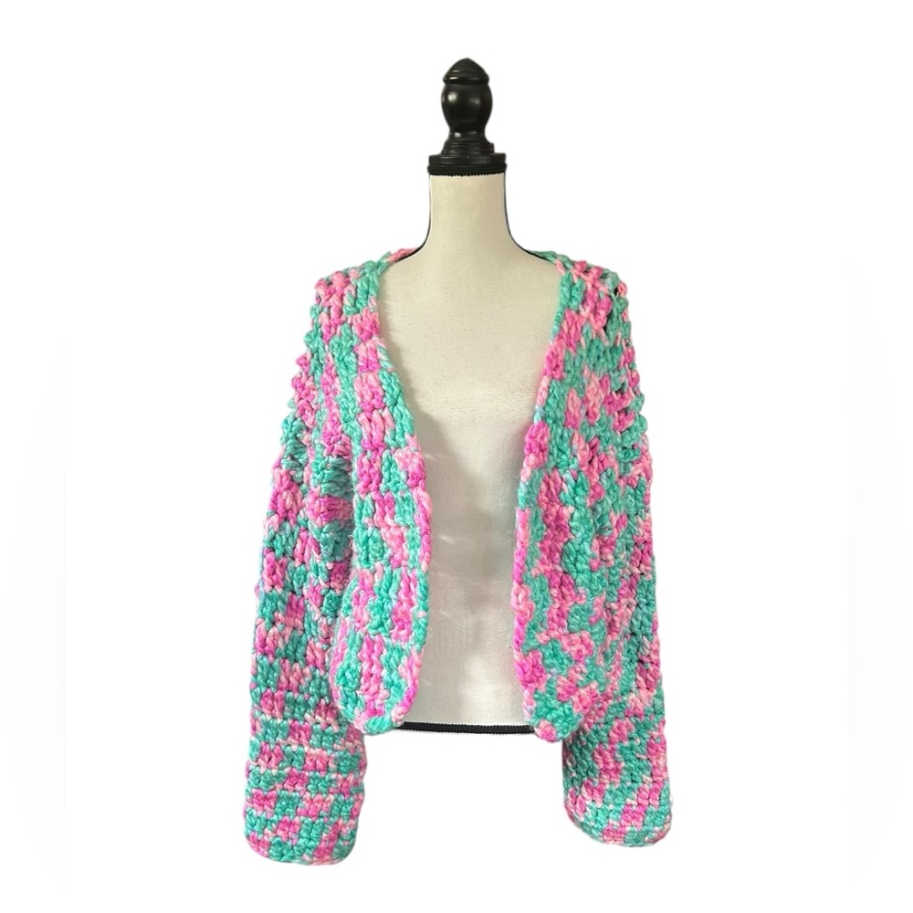 Handmade Colorful Chunky Knit Crochet Cardigan Oversized Decora Kawaii One Size